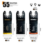 FEWELL 55PCS Oscillating Saw Blades, Universal Titanium Multitool Blades for Hard Materials, Metal, Wood, Plastic, Nails,Curved Edge Oscillating Saw Blades, Fits Most Tools