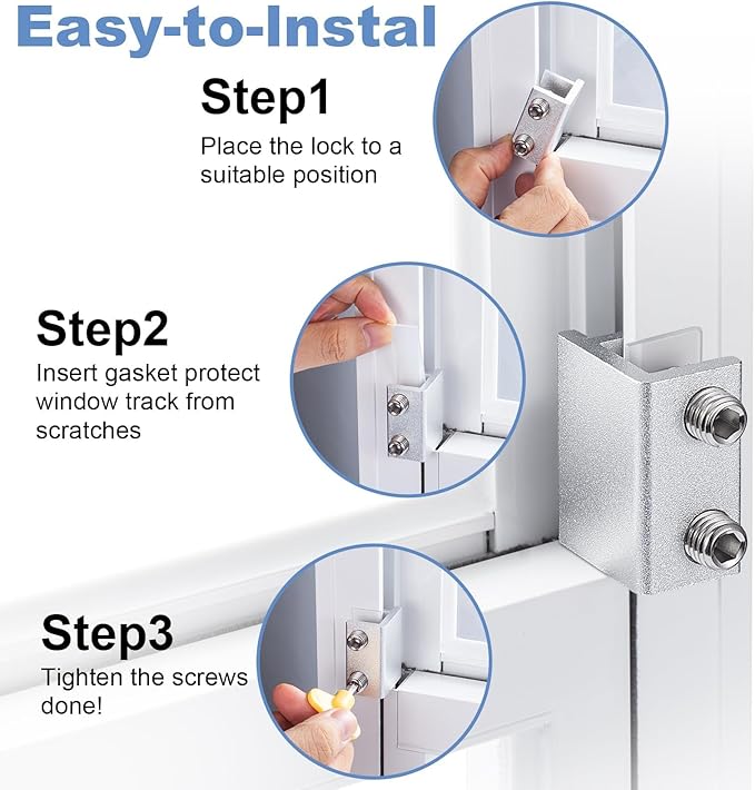 Sliding Window Locks,for Horizontal Sliding Windows,Window Security Lock with Key,Adjustable Aluminum Easv to Install Window Stopper,Window Locks for Up and Down Windows (8 Sets Silver)