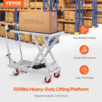 VEVOR Hydraulic Lift Table Cart, 500lbs Load Capacity 28.5 Inch Lifting Height, Manual Single Scissor Lift Table with 4 Wheels and Non-Slip Pad, Hydraulic Scissor Cart for Material Handling, Gray