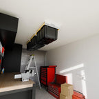 HANDT Overhead Garage Storage Rack, Connectable Heavy Duty Metal Ceiling Rails For Garage Storage Organization Shelving System, Hanging Racks For Tote Containers, Supports Up To 3 Bins, 2 Sets White