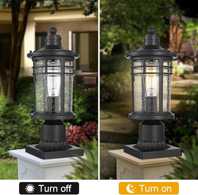Darkaway Outdoor Post Lights Lamp Posts Outdoor Lighting, Waterproof Aluminum Post Lights Outdoor Light Fixtures with Glass, Light Posts for Outside Patio Yard (2 Pack, Black)