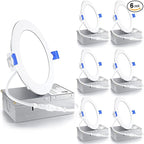 Ensenior 6 Pack 4 Inch LED Recessed Light, Dimmable, 5000K Daylight, 750LM High Brightness, 9W 120V, Damp Rated, Ultra-Thin Canless Wafer Ceiling Light - ETL & FCC & IC