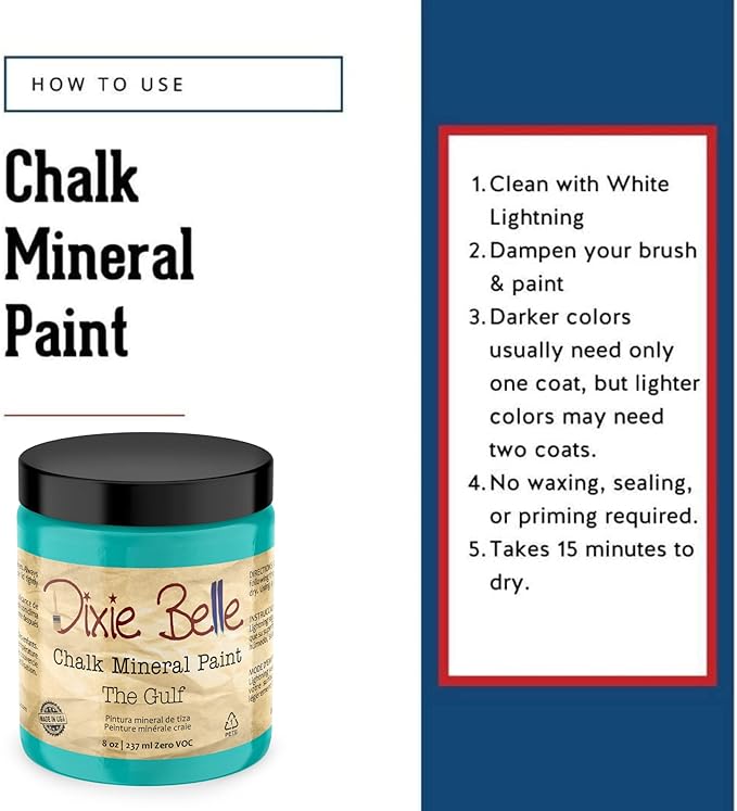 Dixie Belle Paint Company Chalk Finish Furniture Paint - The Gulf (8oz) - Matte Soft Turquoise Chic Chalk Mineral DIY Furniture Paint
