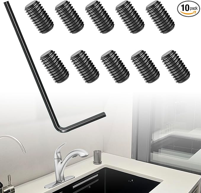 10-Pack 155023 Screw Kit Replacement for Moen | Carbon Steel Set Screw Kit | Includes Wrench for Kitchen Faucet Handle Repair & Faucet Replacement Parts