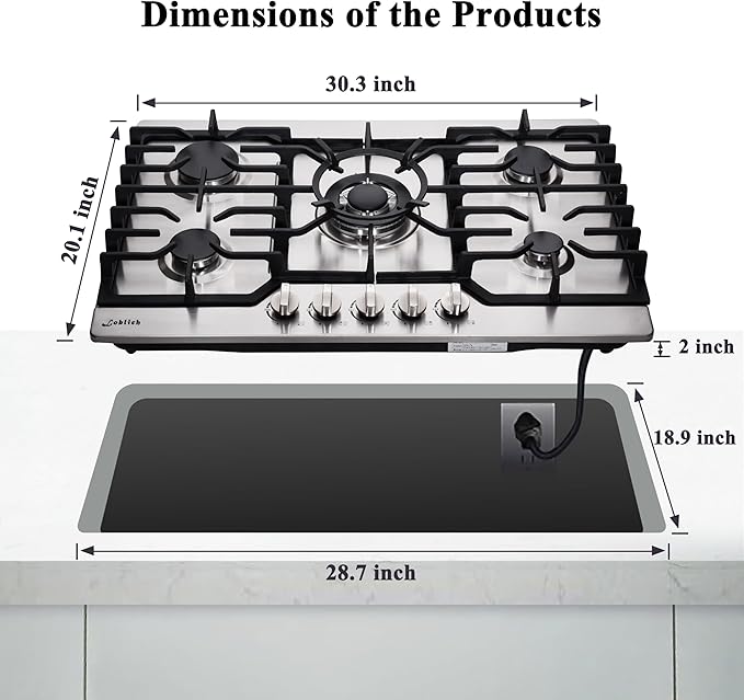 30-inch 5-Burner Built-in Gas Cooktop with Stainless Steel & Cast Iron Grates - LW5S01A (LPG/NG Convertible)