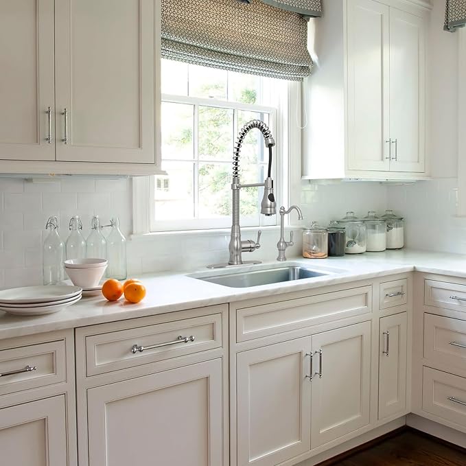 Akicon Pre-Rinse Spring Kitchen Faucet, Single Handle Solid Brass High Arc Pull Down Sprayer Head Kitchen Sink Faucet with Deck Plate