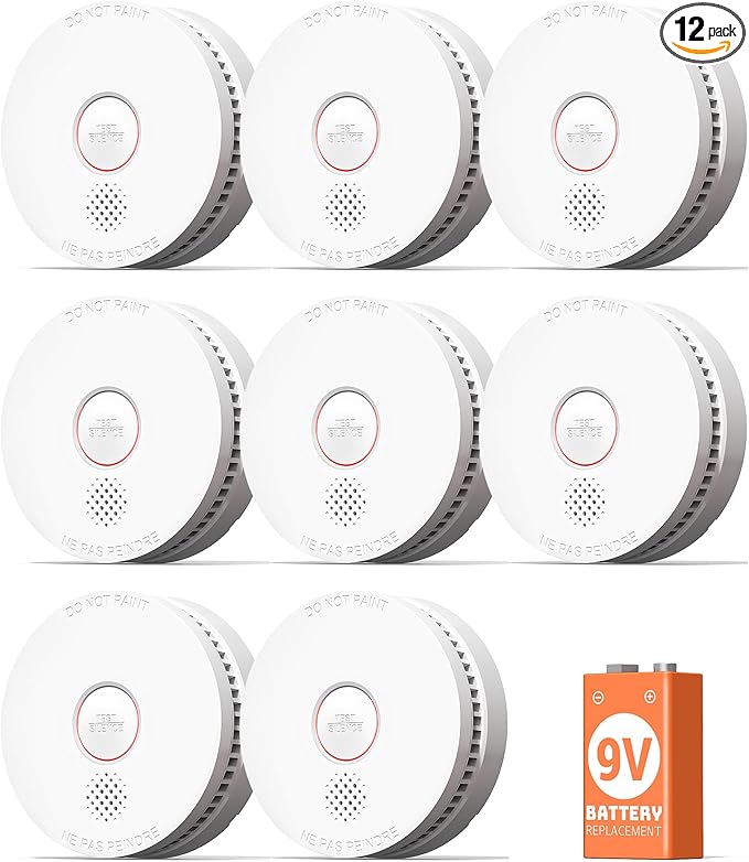Jemay Smoke Detector Fire Alarms 9V Battery Operated with Photoelectric Sensor & Silence Button,10 Year Product Life Smoke Alarm Fire Detectors Easy to Install, 8 Packs
