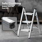 Taranta 3 Step Ladder,Aluminum Lightweight Folding 3 Step Stool with Anti-Slip Wide Pedal,330lbs Capacity Step Ladder for Household,Kitchen,Office - Silver