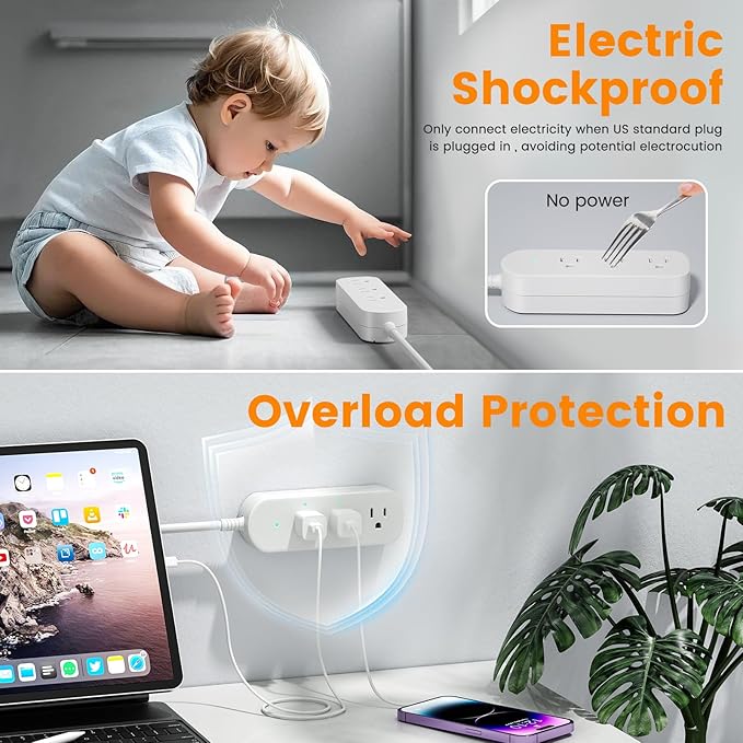 3ft Extension Cord, 3 Outlets Small Power Strip, Mountable Power Strip Weatherproof, for Home, Outdoor, Travel.