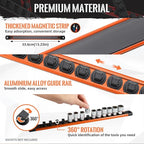 Magnetic Socket Organizer, 3-Piece Heavty Duty Aluminum Socket Holder, Socket Rail for Tool Box, Premium Quality 360° Swivel Socket Rack with 42 Clips for 1/4-Inch(Orange)