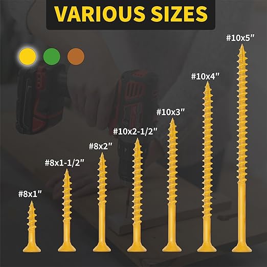 Wood Screws 5 Inch, FIXLINK Deck Screws #10 x 5, 50 PCS, Epoxy Coated, T25 Star Bit Above 1500 Hour Salt Spray Coating Outdoor Decking Screws Excellent Rust Resistant for Wood Fence, Tan