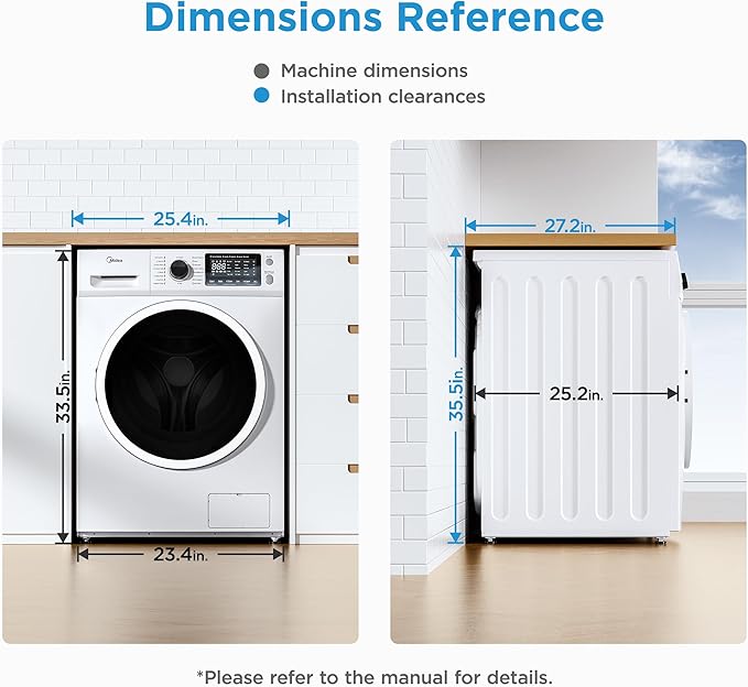 Midea 24 Inch Washer and Dryer Combo, All in One Washer and Dryer 2.7 cu.ft 26lbs, Ventless Washing Machine, Steam Care, Overnight Dry, 1400 RPM, 16 Cycles Front Load Washer, Full-Automatic, White