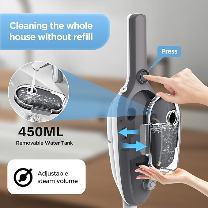Steam Mop - All-in-one Powerful Handheld Steam Cleaner Detachable Handheld Steam Cleaner for Home,MultiPurpose Steamer for Hardwood Floors，Clothes,Windows,Tiles,Carpet, Whole Home Use
