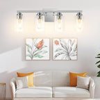 4-Light Bathroom Light Fixtures, 27" Modern Vanity Lights Over Mirror with Clear Glass Shades, Brushed Nickel Wall Sconce, Classic Wall Light Fixture for Mirror Living Room Cabinet Bedroom Porch