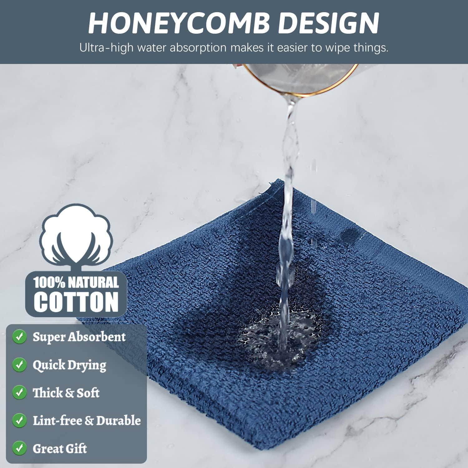 Nialnant 8 Pack Dish Rags,100% Cotton Dish Towels for Kitchen,Super Absorbent Kitchen Dish Cloths,Dish Rags with Hanging Loop,12x12 Inches,Navy Blue