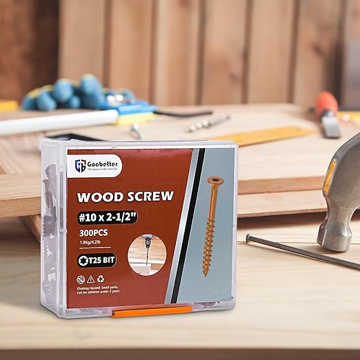 Wood Screws 2-1/2 Inch, Deck Screws #10 x 2-1/2", 300 PCS, Rust Resistant, Epoxy Coated, Outdoor Decking Screws, Torx/Star Drive Head, T25 Star Bit Included, Brown