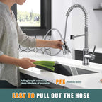 Kitchen Faucet with Pull Down Sprayer, Hurran Commercial Stainless Steel Kithcen Faucets, Single Handle Spring Faucets for Kitchen Sink, Sink Faucet for Farmhouse Wet Bar or RV, Brushed Nickel