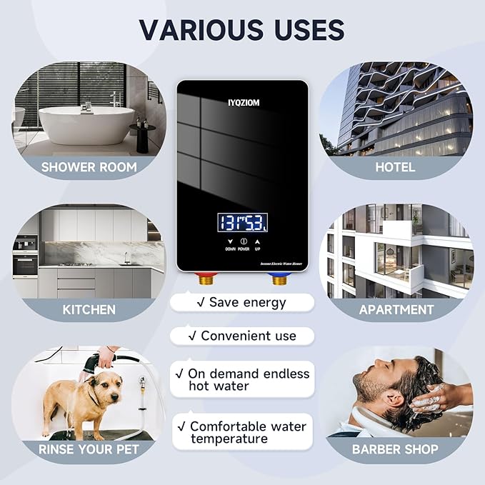 Instant Electric Water Heater 240V 6.5kW.Tankless Water Heater for Kitchen with Self Modulating Technology.Tankless On Demand Water Heater.Electric Hot Water Heaters for Sink.Overheating Protection.