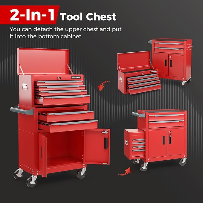 Goplus Tool Chest, 6 Drawers Extra Large Rolling Too Storage Cabinet with 4” Universal Lockable Wheels, Auto Lock, Protective Liner, 2-in-1 Heavy Duty Tool Box for Garage, Workshop