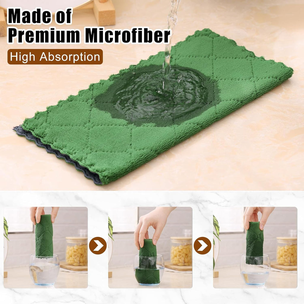 Mordimy 24 Pack Kitchen Cloths Dish Towels (10" x 10", Dark Grey & Grass Green), Super Soft and Absorbent Dish Cloths, Coral Velvet Microfiber Cleaning Cloth, Nonstick Oil Fast Dry Dishcloths