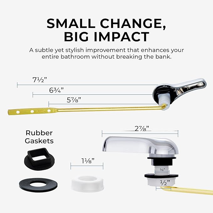 Qualihome Toilet Handle Lever Flush Replacement, Front Mount, Chrome, Universal Fitting