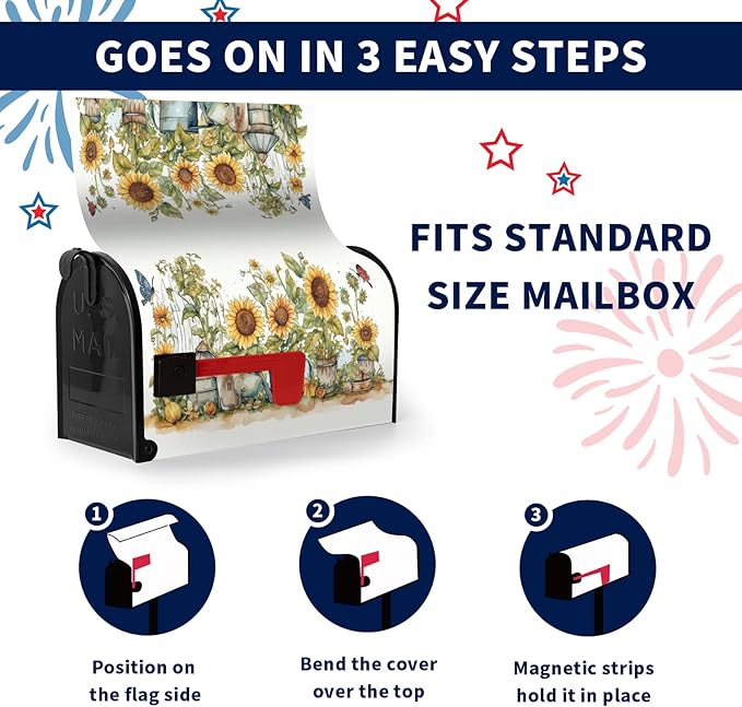 Summer Sunflower Mailbox Covers Magnetic Standard Size Yellow Sunflowers Floral Mailbox Post Cover Magnetic Waterproof Mailbox Decor Rustic Flowers Mailbox Wraps for Garden Yard 21 * 18 Inch