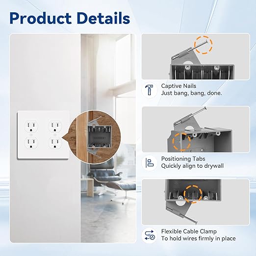 2-Gang PVC New Work Outlet Box, Electrical Outlet Box for New Construction, 32 Cubic Inch, UL Listed, 24 Pack