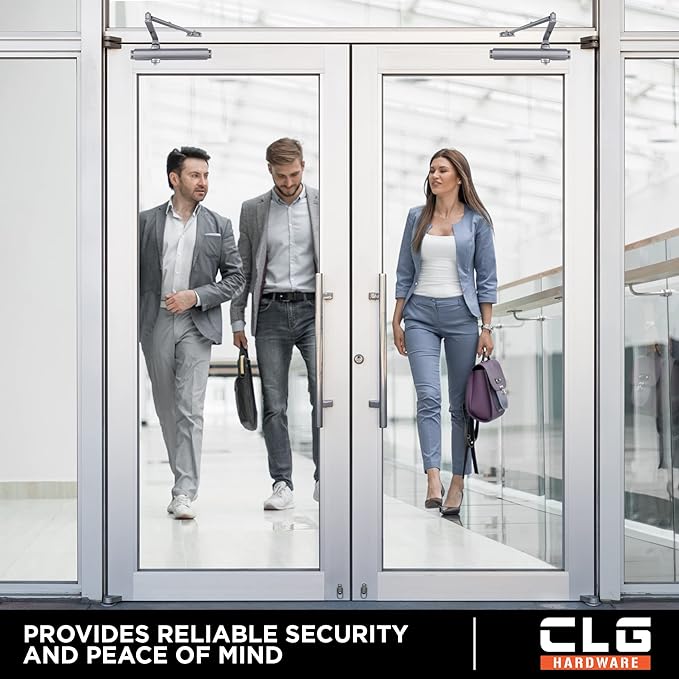 CLG HARDWARE Heavy Duty Commercial Door Closer DC8016 - Slim Line - Surface Mounted, Grade 1- ADA & UL 3 Hour Fire Rated, Adjustable Size 1-6 for Entrances & Aluminum Storefronts - US26D Aluminum
