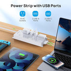 TROND Surge Protector Power Strip, Flat Plug 15ft Long Extension Cord, 10 Widely Spaced AC Outlets, 2 USB A & 2 USB C Ports, 4000J, ETL Listed, Wall Mountable, for Home Office Entertainment, White