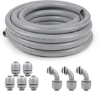 1-1/2(1.5) 25ft Liquid-Tight Conduit and Connector Kit,Flexible Non Metallic Liquid Tight Electrical Conduit Kit with 5 Straight and 3 90-Degree Connector Fittings,1-1/2in. Dia
