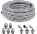 3/4inch 100ft Liquid-Tight Conduit and Connector Kit,Flexible Non Metallic Liquid Tight Electrical Conduit Kit with 5* Straight and 3 * 90-Degree Connector Fittings,3/4 in. Dia
