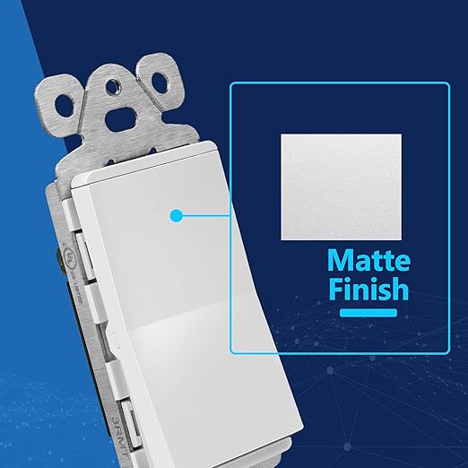 LIDER White Minimalist Decorator Switch, Frameless Light Switch, On/Off Rocker, Single Pole, Residential Grade, 3 Wire,15A 120-277VAC