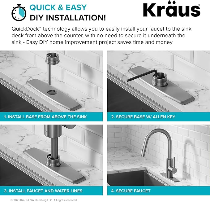 KRAUS Oletto Single Handle Pull Down Kitchen Faucet with QuickDock Top Mount Installation Assembly in Chrome, KPF-2620CH