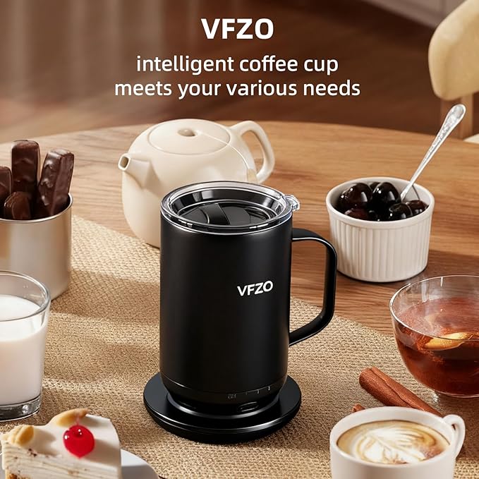 Self Heating Coffee Mug,High-Capacity- 18 oz, 180 Min Battery Life, Smart Heated Coffee Mug，Smart Mug, Simple Temperature Control Operation, Gifts for Family Members (Black)