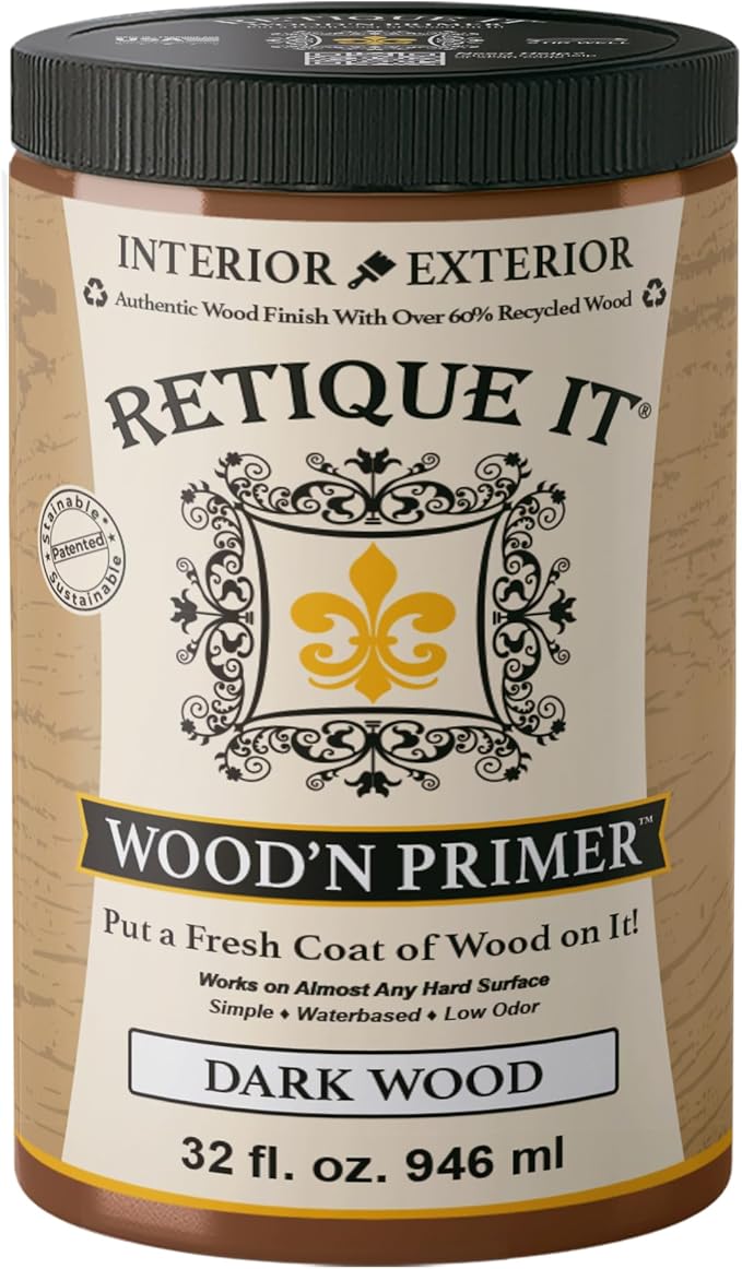 Retique It Wood'n Primer - Paint it then stain it - Stainable Wood Fiber Paint (Dark Wood, Large)