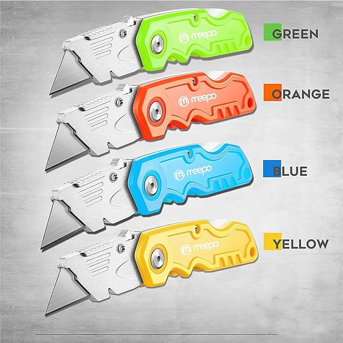 Box Cutter, 20-Pack Tough Folding Box Cutter Bulk for Heavy Duty Purpose, Razor Sharp Utility Knife Bulk, with Extra 50-Piece Blades, Can cut Drywall, Sheet Plastic, Linoleum, Boxes, Rope