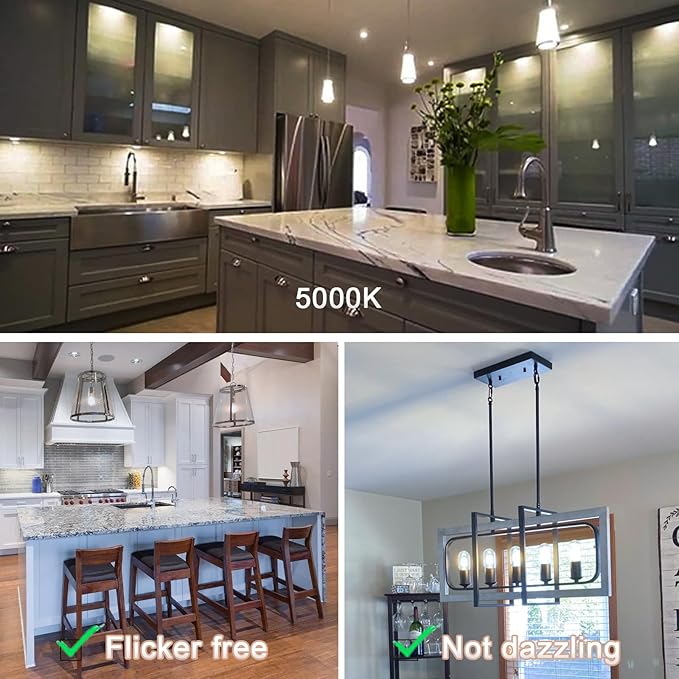 3.2 Inch 5000K Daylight White E26 LED Bulb 60 Watt Equal, AC 120V 600LM Edison Bulbs Dimmable, 6W T10 T30 Filament Light Bulbs Clear Glass for Fan Pendant Wall Light, UL Listed-4 Pack