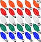 C7 Ceramic Christmas Replacment Bulbs, 25 Pack Multicolor Light Bulbs for E12 Candelabra Base Outdoor/Indoor String Lights, 5 Watt
