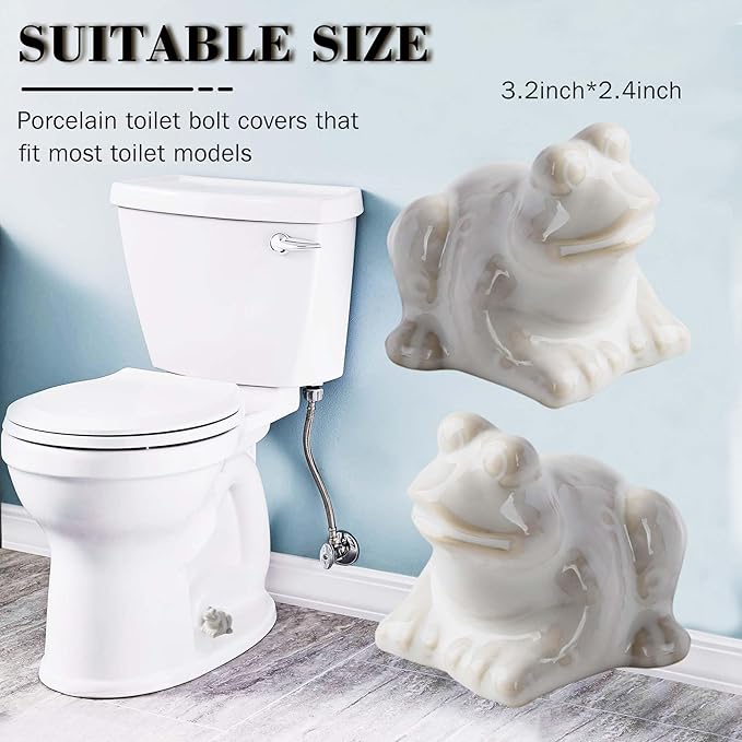 Toilet Bolt Caps, White Frog Ceramic Bolt Caps Covers, Fun and Cute Bathroom Decor for Easy Toilet Installation - Decorative Covers (White frog)