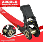 Ratchet Tie Down Straps 4 Pack -15 FT - 2200 LB Heavy Duty Srap for Trucks Cargo Ropes Tie Down Ratchet Rope Set Truck Bed with Safety Lock S Hooks Moving Hold Down-Red