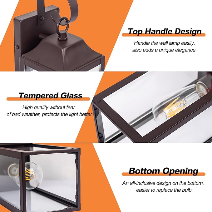 2 Pack Outdoor Light Fixtures, 15 Inch Oil Rubbed Bronze Exterior Wall Sconces Waterproof, Large Outside Lights for House, Modern Wall Lanterns Clear Glass