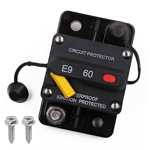 E9 60 Amp Circuit Breaker with Recessed Switch Design | Waterpoof IP67 Protection DC 12V-72V 60A Manual Reset UL Surface Mount