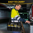 Tool Bag, Portable Tool Box Organizer Adjustable Shoulder Strap, Carry Tool Tote Heavy Duty Tool Storage Bag With Wide Mouth Double Zipper,Tool Bags for Men Mechanic Engineer Gift - L, Black