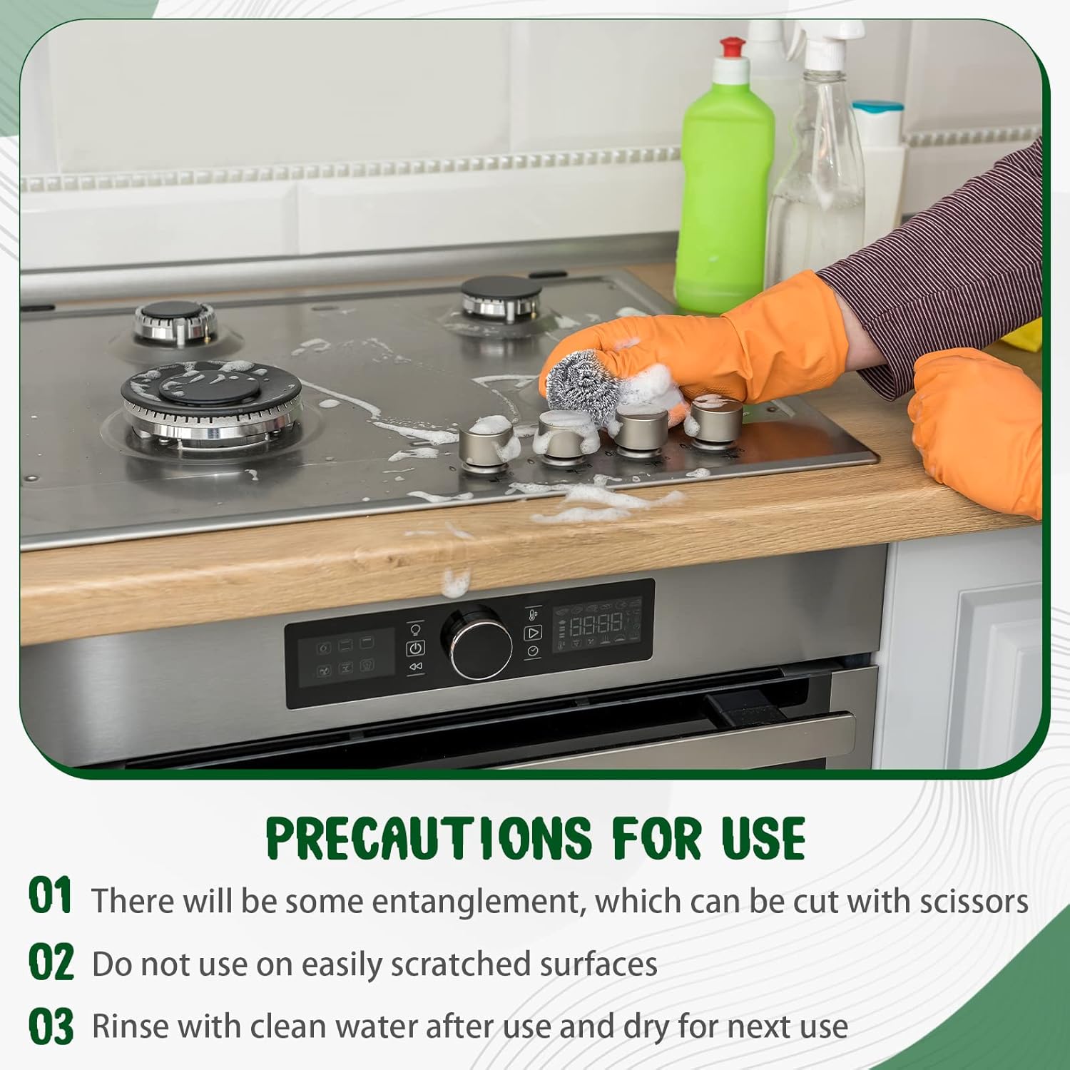 Yinkin 100 Pieces Stainless Steel Scrubber Bulk Steel Wool Scrubber Metal Sponge Wire Scouring Pad Heavy Duty Clean Dish Pot Pan and Oven for Kitchen, Bathrooms, and More