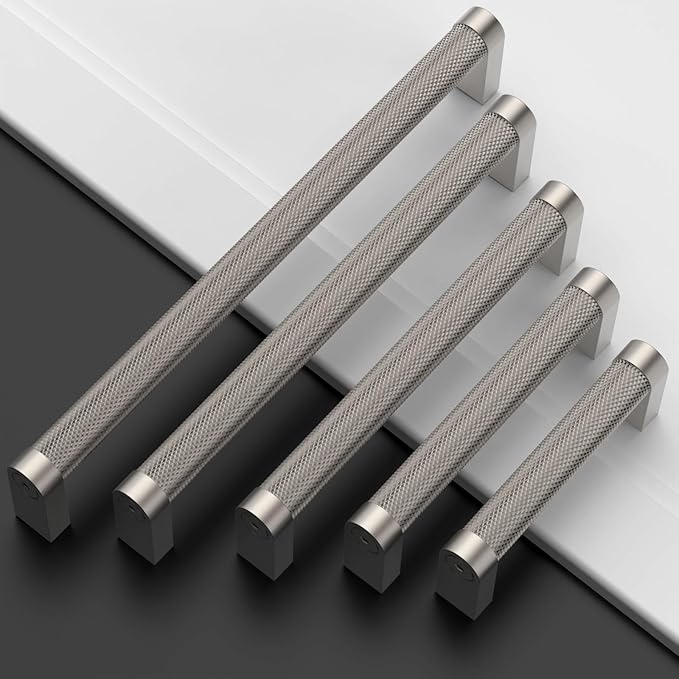 Amerdeco 10 Pack Brushed Satin Nickel knurled Cabinet Pulls 6.3 Inch Hole Centers Kitchen Cabinet Handles Hardware Kitchen Handles for Cabinets Handles ZH0064