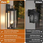 BesLowe 18” Upgraded Motion Sensor Outdoor Wall Lights, Dusk to Dawn Porch Lights Outdoor Wall Sconces, 3 Lighting Modes Exterior Lighting Fixtures with Hooks, Black Outside Lights for House, 2-Pack