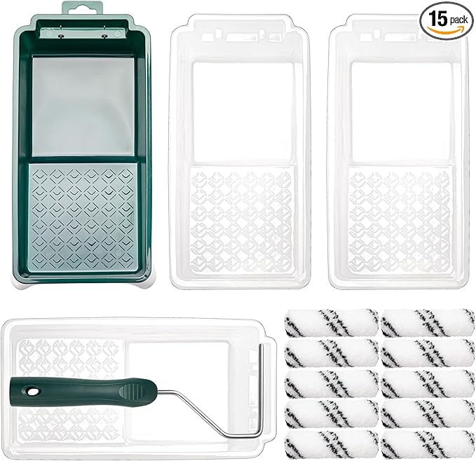 Paint Roller Kit, 15 Pcs 4 Inch Small Roller, Paint Tray, Paint Tray Liners and Paint Roller Frame, Home Improvement Paint Supplies, Mini Paint Rollers for Painting Walls