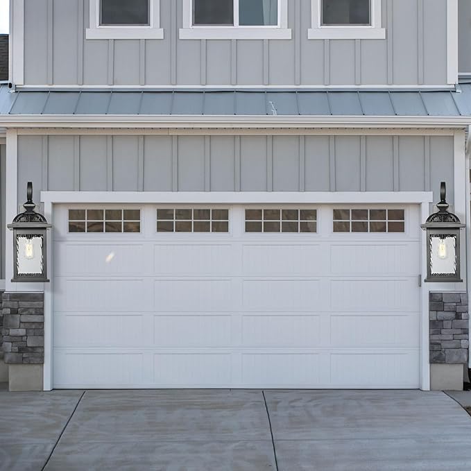 Darkaway Outdoor Lights Fixture Wall Mount, Large 22inch Exterior Wall Light with Water Ripple Glass Waterproof Black Outside Wall Sconce for House Porch Hallway Garage