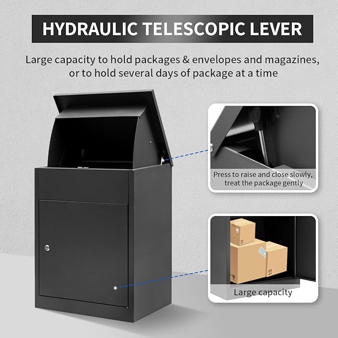 Package Delivery Boxes for Outside, Extra Large Mailbox for Parcel, Galvanized Steel Parcel Mailbox, Wall Mounted Lockable Anti-Theft for Porch,Curbside XL-Black