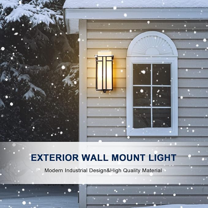 Large Outdoor Wall Lights 15.35" H x 6.7" W, Waterproof Wall Lantern Exterior Light Fixture for Entryways Yards Garage Front Porch, Metal Frame with Frosted Glass, Black (Large)